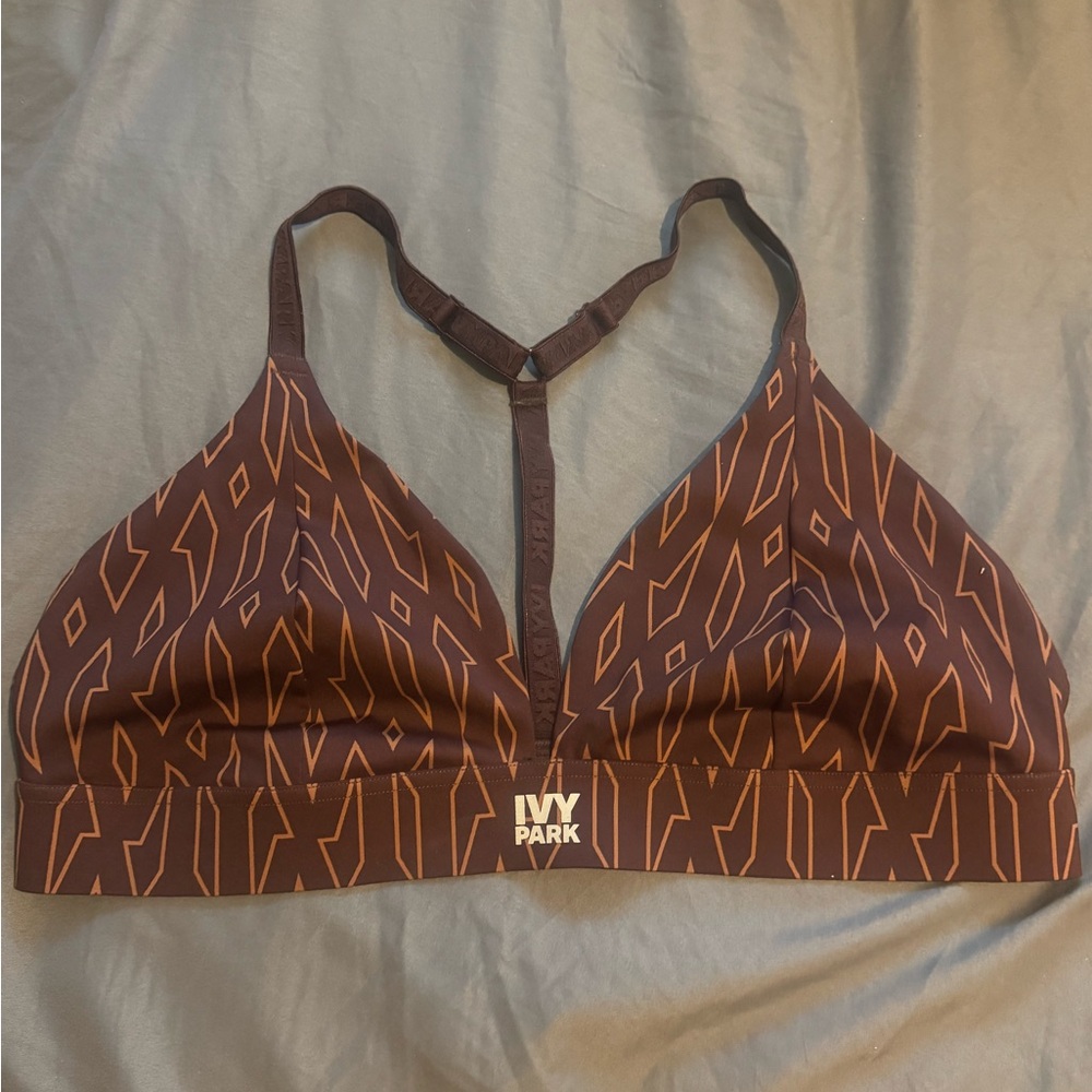 IVY PARK Brown Geometric T-Back Sports Bralette